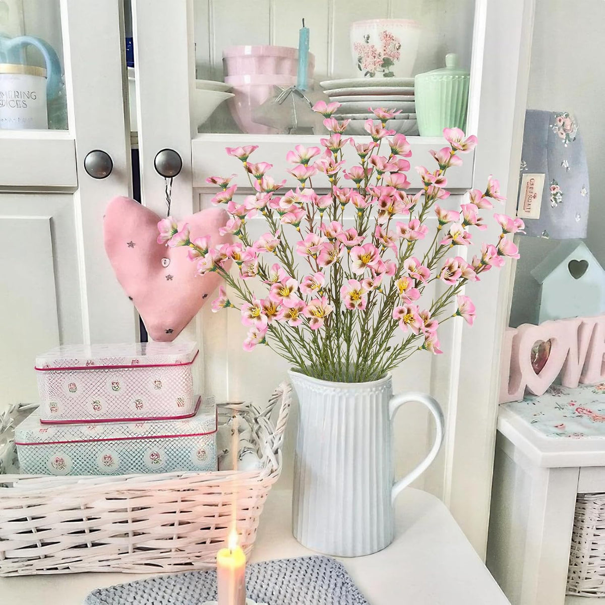10 Pcs Artificial Wildflowers with Stems Bulk Silk Spring Flowers 21 Inch Fake Forsythia Branches White Faux Wildflowers Floral Arrangements for Home Decor Indoor Outdoor Wedding Centerpieces