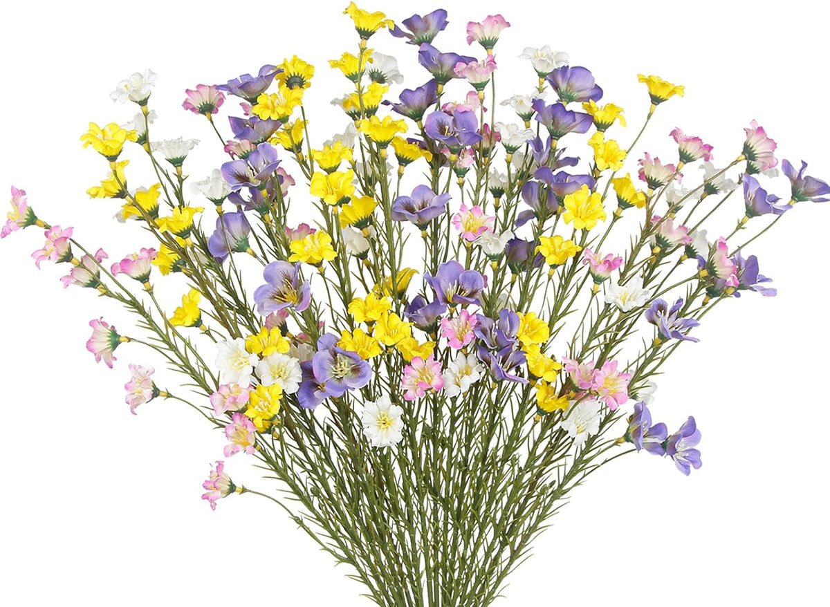 10 Pcs Artificial Wildflowers with Stems Bulk Silk Spring Flowers 21 Inch Fake Forsythia Branches White Faux Wildflowers Floral Arrangements for Home Decor Indoor Outdoor Wedding Centerpieces