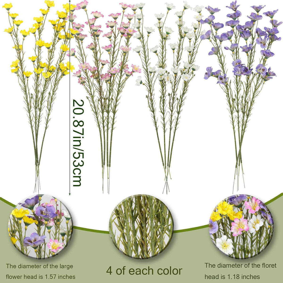 10 Pcs Artificial Wildflowers with Stems Bulk Silk Spring Flowers 21 Inch Fake Forsythia Branches White Faux Wildflowers Floral Arrangements for Home Decor Indoor Outdoor Wedding Centerpieces