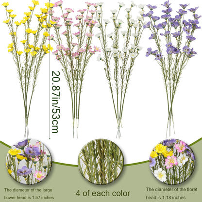 10 Pcs Artificial Wildflowers with Stems Bulk Silk Spring Flowers 21 Inch Fake Forsythia Branches White Faux Wildflowers Floral Arrangements for Home Decor Indoor Outdoor Wedding Centerpieces