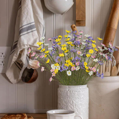 10 Pcs Artificial Wildflowers with Stems Bulk Silk Spring Flowers 21 Inch Fake Forsythia Branches White Faux Wildflowers Floral Arrangements for Home Decor Indoor Outdoor Wedding Centerpieces