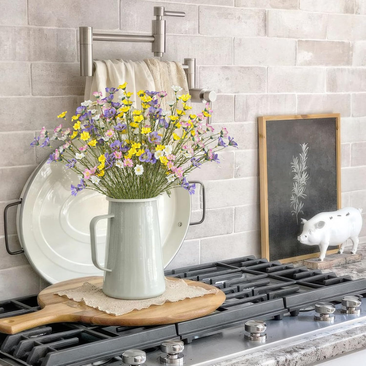 10 Pcs Artificial Wildflowers with Stems Bulk Silk Spring Flowers 21 Inch Fake Forsythia Branches White Faux Wildflowers Floral Arrangements for Home Decor Indoor Outdoor Wedding Centerpieces