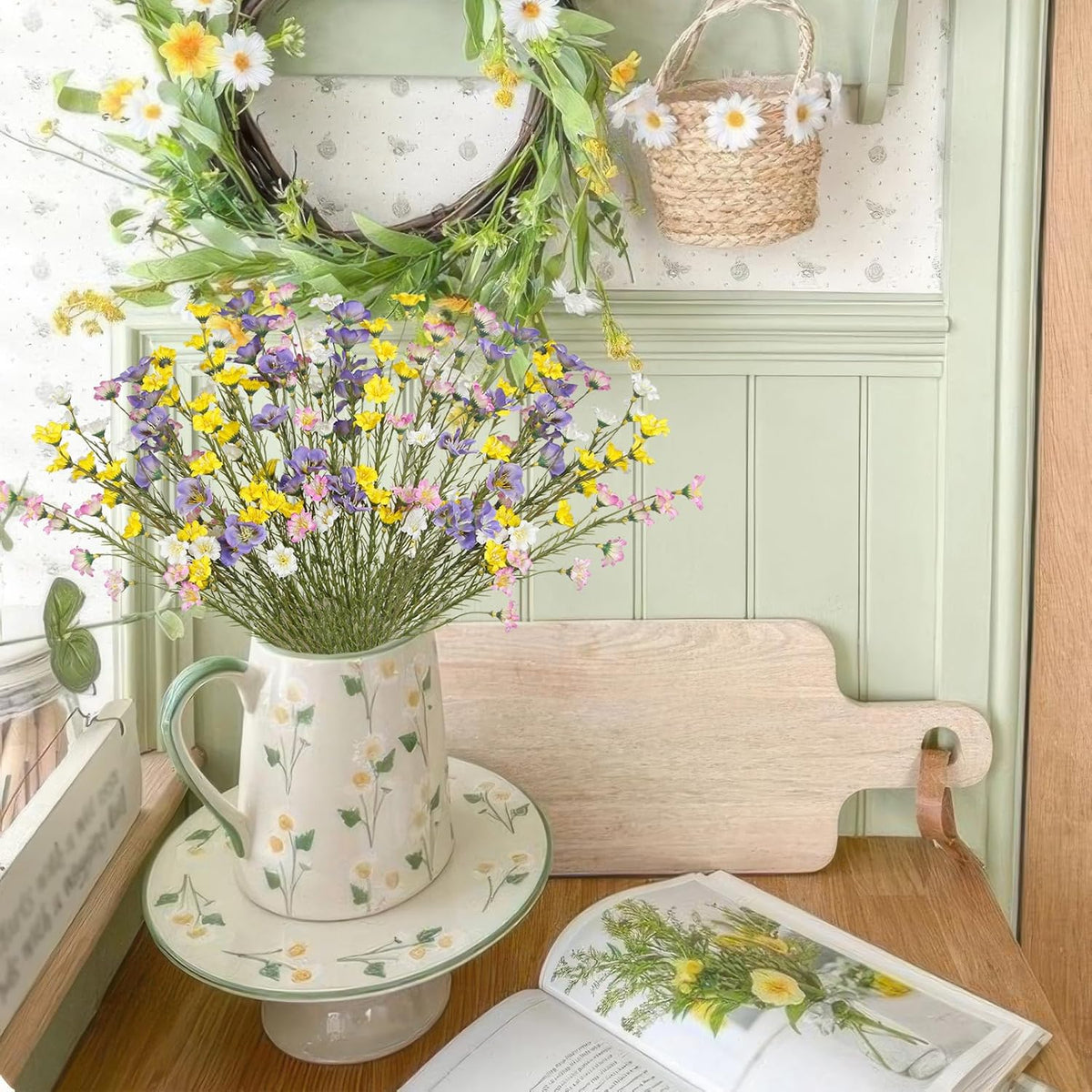 10 Pcs Artificial Wildflowers with Stems Bulk Silk Spring Flowers 21 Inch Fake Forsythia Branches White Faux Wildflowers Floral Arrangements for Home Decor Indoor Outdoor Wedding Centerpieces