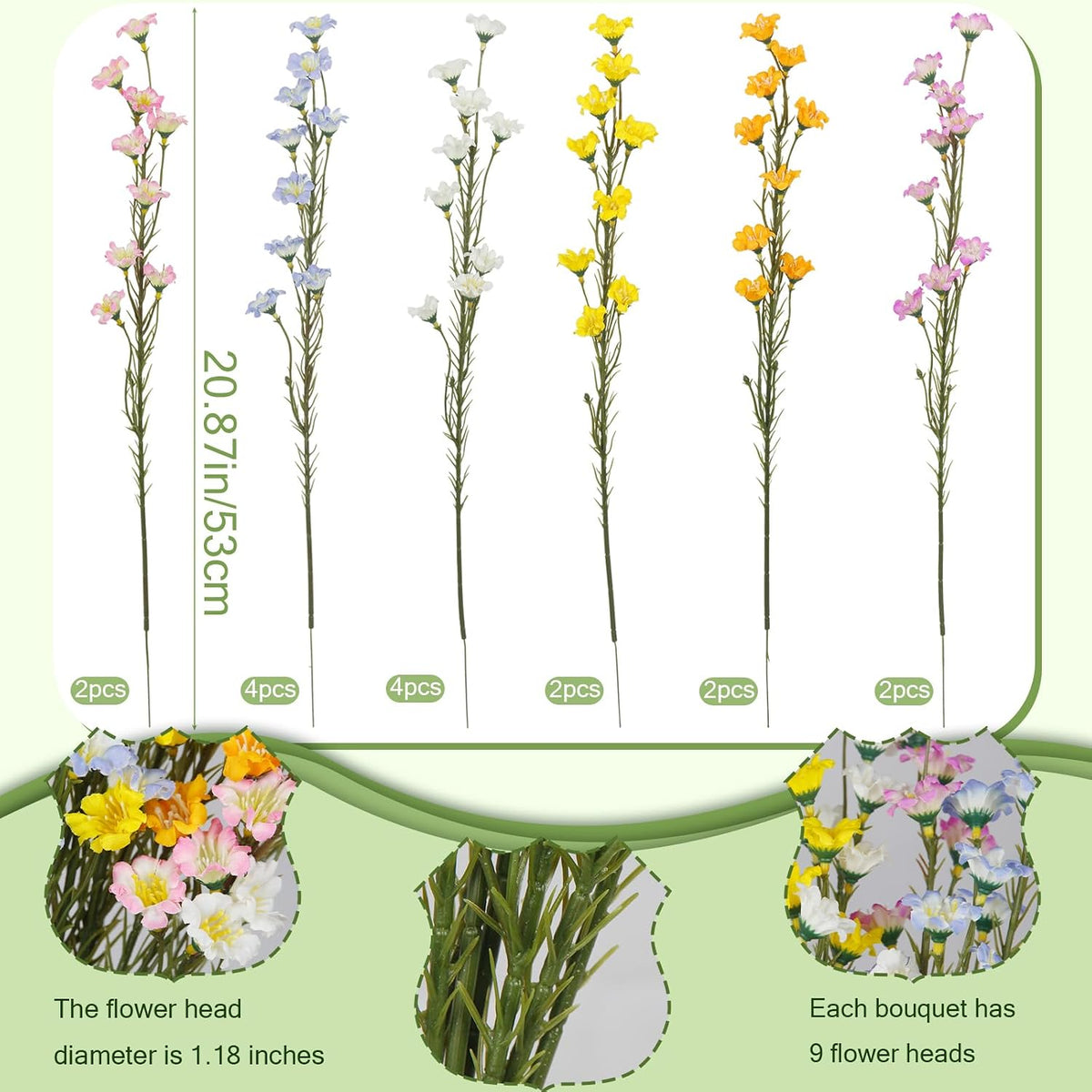 10 Pcs Artificial Wildflowers with Stems Bulk Silk Spring Flowers 21 Inch Fake Forsythia Branches White Faux Wildflowers Floral Arrangements for Home Decor Indoor Outdoor Wedding Centerpieces