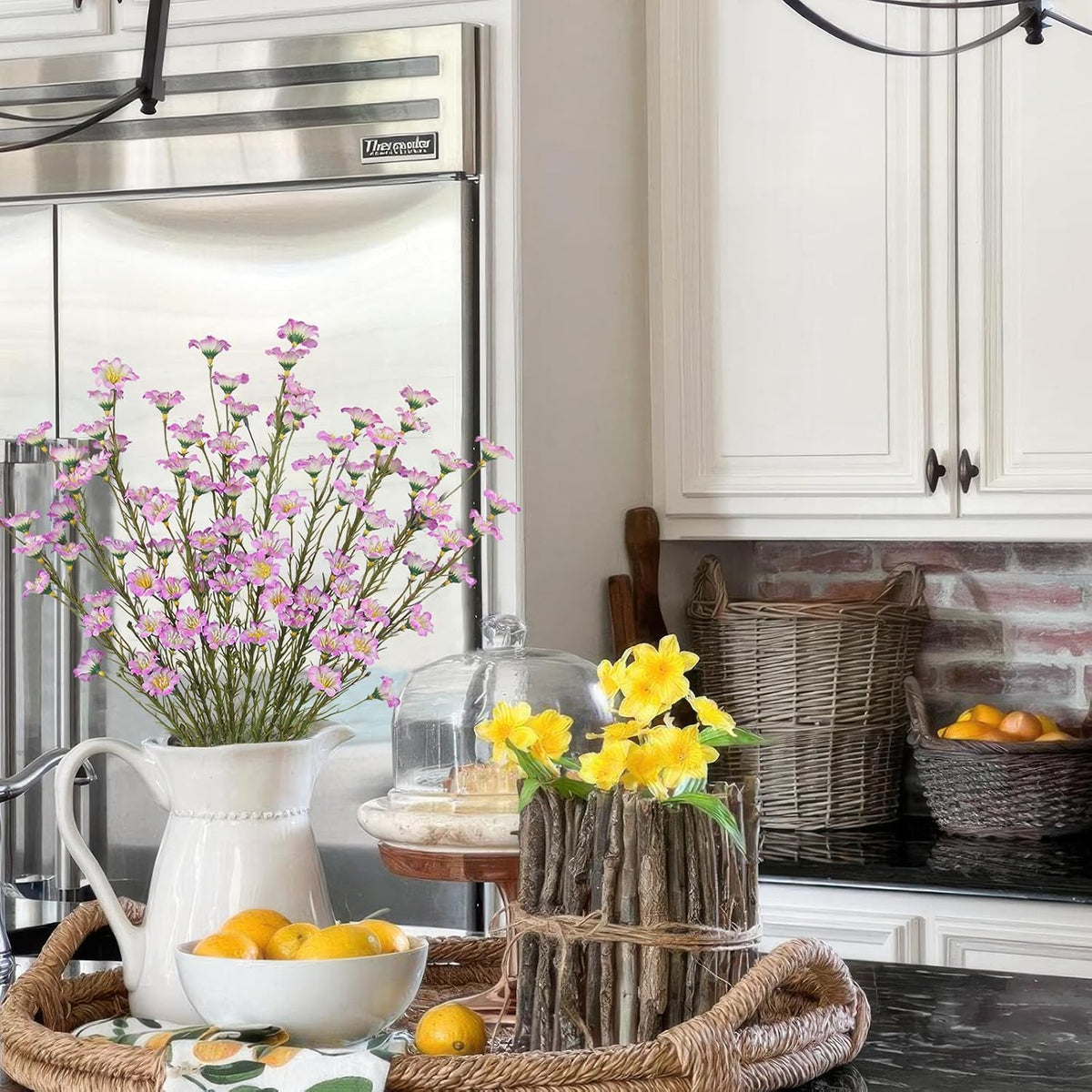 10 Pcs Artificial Wildflowers with Stems Bulk Silk Spring Flowers 21 Inch Fake Forsythia Branches White Faux Wildflowers Floral Arrangements for Home Decor Indoor Outdoor Wedding Centerpieces