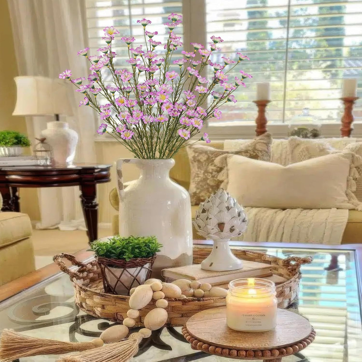10 Pcs Artificial Wildflowers with Stems Bulk Silk Spring Flowers 21 Inch Fake Forsythia Branches White Faux Wildflowers Floral Arrangements for Home Decor Indoor Outdoor Wedding Centerpieces