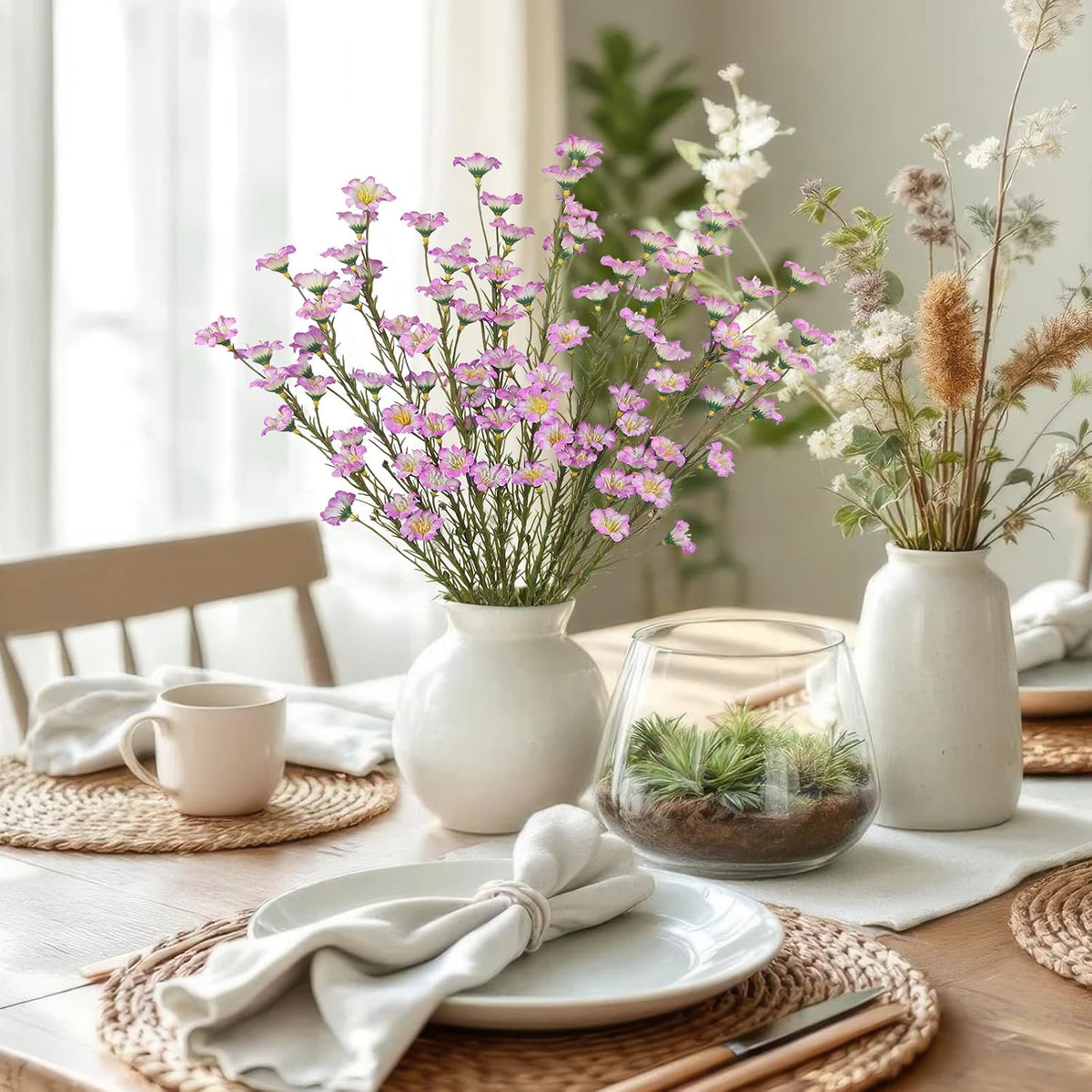 10 Pcs Artificial Wildflowers with Stems Bulk Silk Spring Flowers 21 Inch Fake Forsythia Branches White Faux Wildflowers Floral Arrangements for Home Decor Indoor Outdoor Wedding Centerpieces
