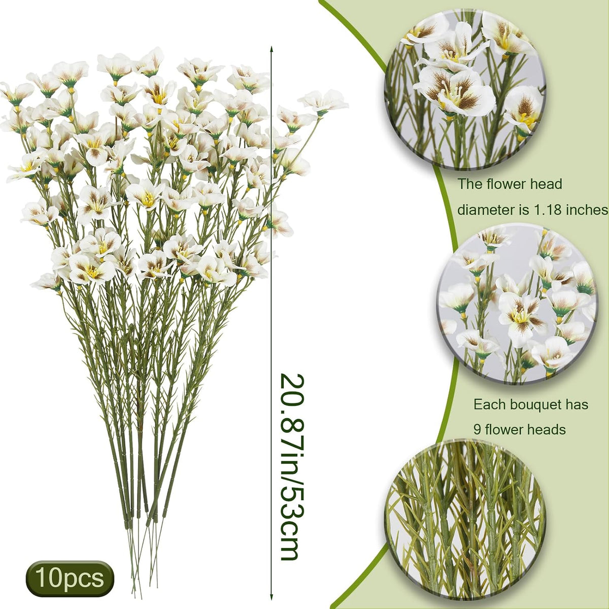10 Pcs Artificial Wildflowers with Stems Bulk Silk Spring Flowers 21 Inch Fake Forsythia Branches White Faux Wildflowers Floral Arrangements for Home Decor Indoor Outdoor Wedding Centerpieces
