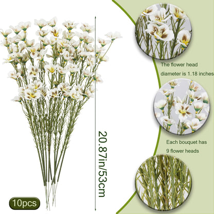 10 Pcs Artificial Wildflowers with Stems Bulk Silk Spring Flowers 21 Inch Fake Forsythia Branches White Faux Wildflowers Floral Arrangements for Home Decor Indoor Outdoor Wedding Centerpieces