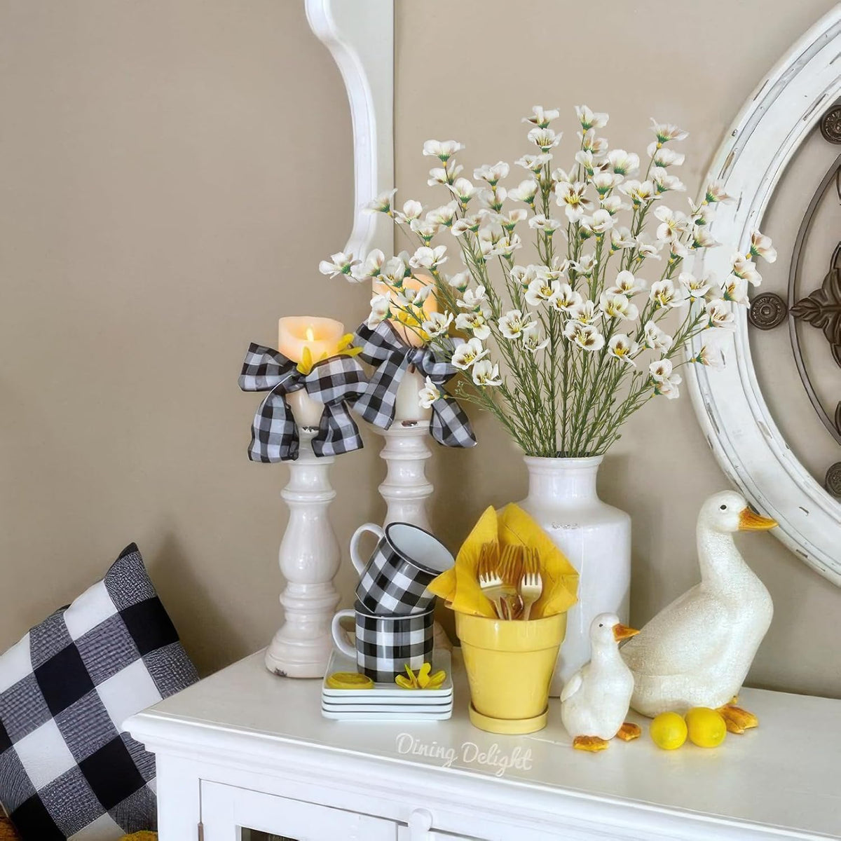 10 Pcs Artificial Wildflowers with Stems Bulk Silk Spring Flowers 21 Inch Fake Forsythia Branches White Faux Wildflowers Floral Arrangements for Home Decor Indoor Outdoor Wedding Centerpieces