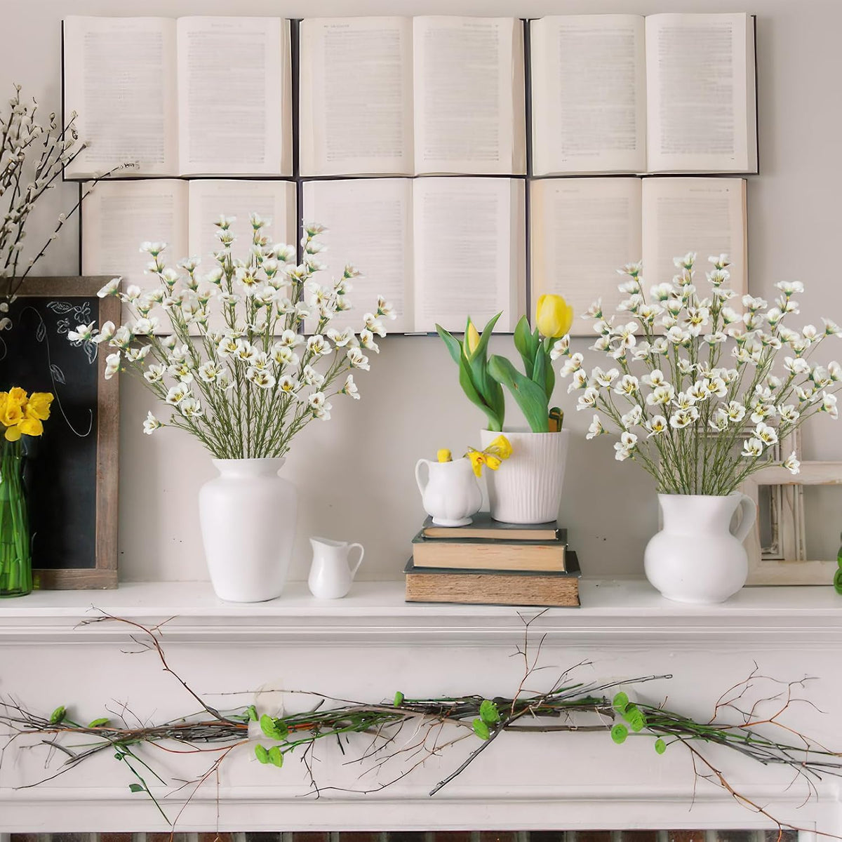 10 Pcs Artificial Wildflowers with Stems Bulk Silk Spring Flowers 21 Inch Fake Forsythia Branches White Faux Wildflowers Floral Arrangements for Home Decor Indoor Outdoor Wedding Centerpieces