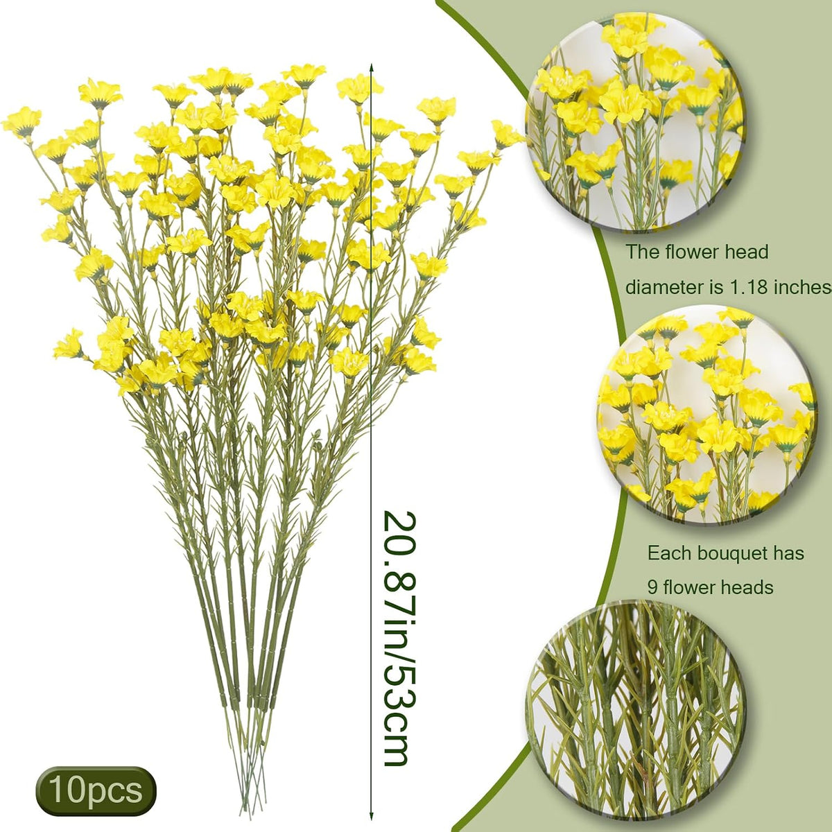 10 Pcs Artificial Wildflowers with Stems Bulk Silk Spring Flowers 21 Inch Fake Forsythia Branches White Faux Wildflowers Floral Arrangements for Home Decor Indoor Outdoor Wedding Centerpieces