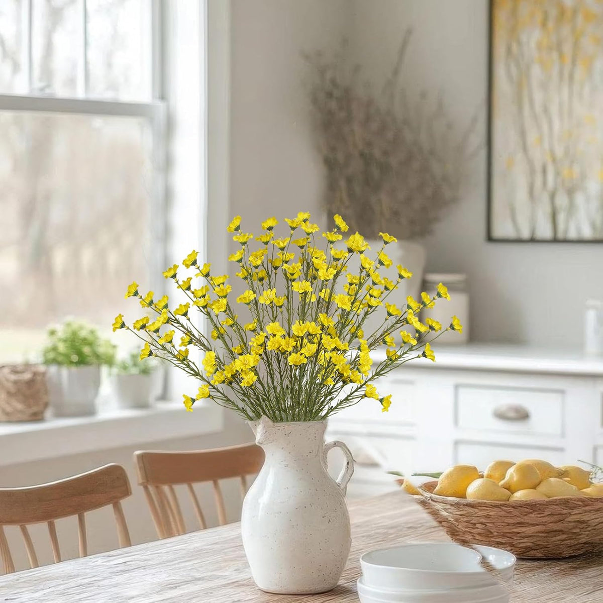 10 Pcs Artificial Wildflowers with Stems Bulk Silk Spring Flowers 21 Inch Fake Forsythia Branches White Faux Wildflowers Floral Arrangements for Home Decor Indoor Outdoor Wedding Centerpieces