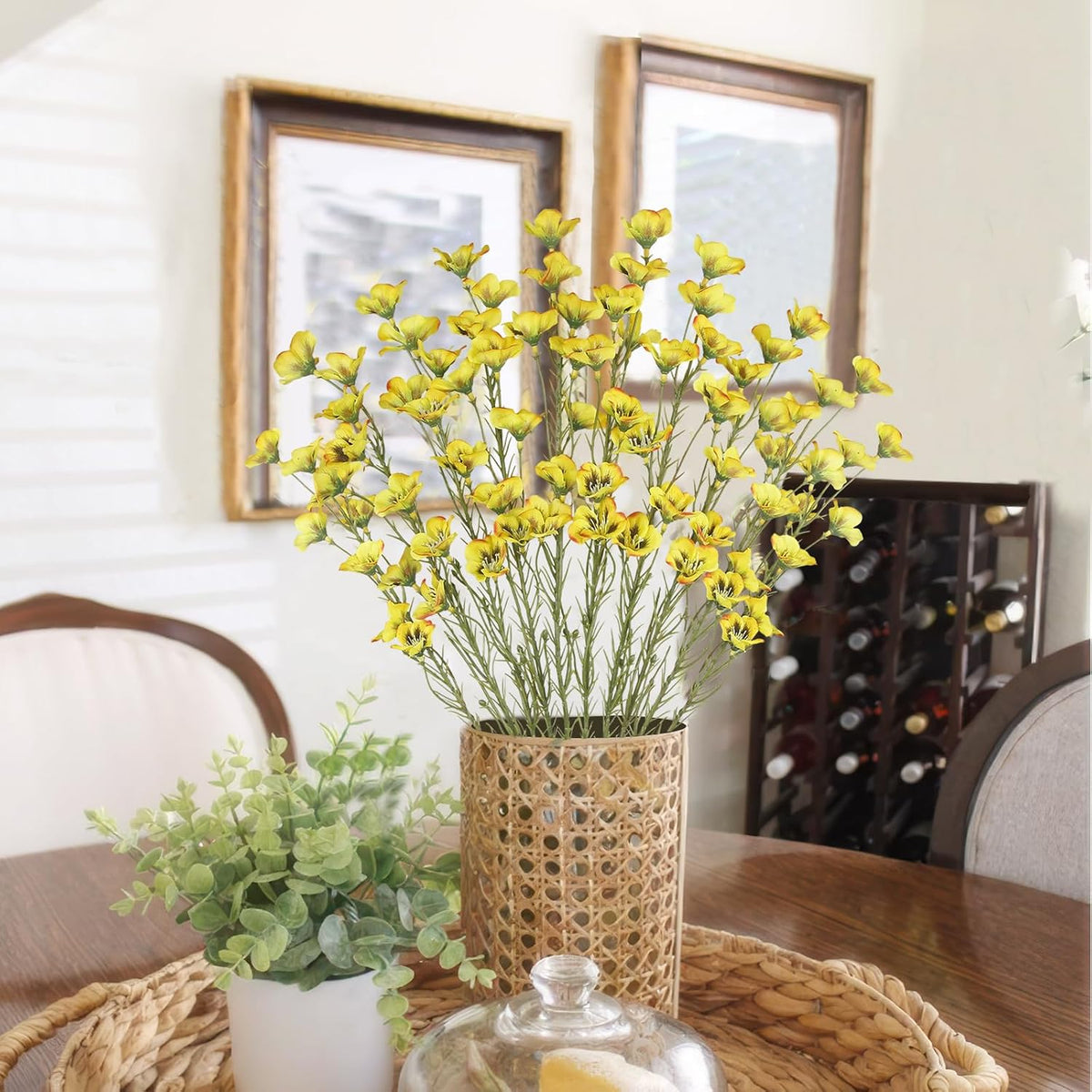 10 Pcs Artificial Wildflowers with Stems Bulk Silk Spring Flowers 21 Inch Fake Forsythia Branches White Faux Wildflowers Floral Arrangements for Home Decor Indoor Outdoor Wedding Centerpieces