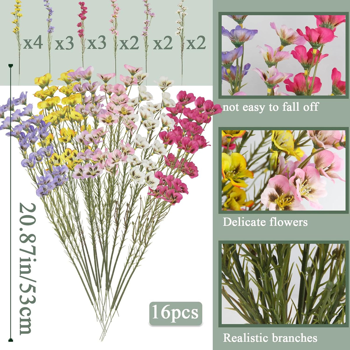 10 Pcs Artificial Wildflowers with Stems Bulk Silk Spring Flowers 21 Inch Fake Forsythia Branches White Faux Wildflowers Floral Arrangements for Home Decor Indoor Outdoor Wedding Centerpieces