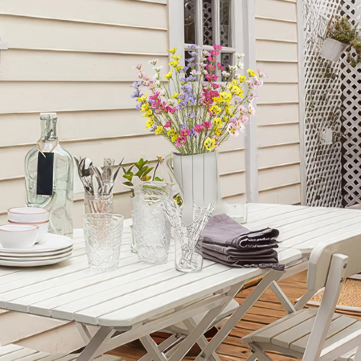 10 Pcs Artificial Wildflowers with Stems Bulk Silk Spring Flowers 21 Inch Fake Forsythia Branches White Faux Wildflowers Floral Arrangements for Home Decor Indoor Outdoor Wedding Centerpieces
