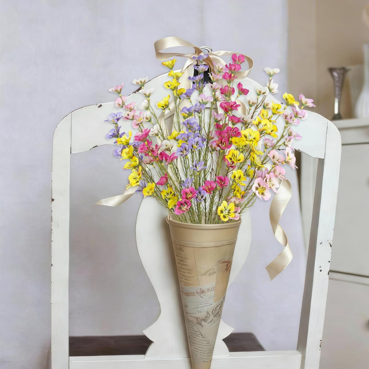 10 Pcs Artificial Wildflowers with Stems Bulk Silk Spring Flowers 21 Inch Fake Forsythia Branches White Faux Wildflowers Floral Arrangements for Home Decor Indoor Outdoor Wedding Centerpieces