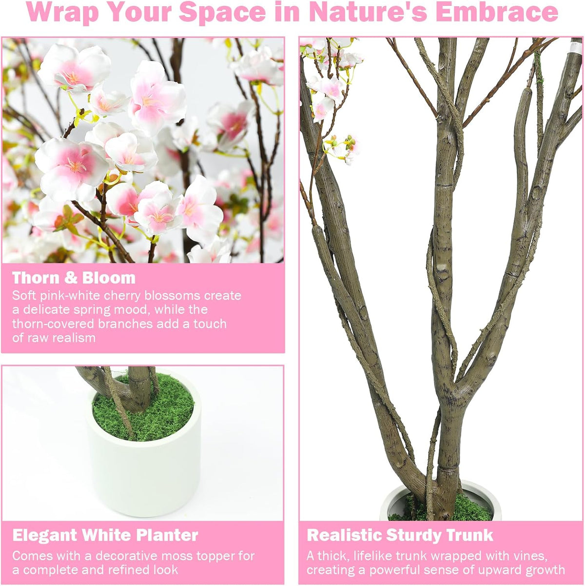 Artificial Cherry Blossom Tree 6FT, Pink Faux Floor Tree