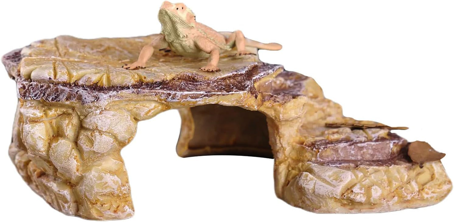 Turtle Basking Climbing Platform Aquarium Fish Tank Ornament Reptile Climbing Ramp Decorations for Salamanders Amphibians Newts, Terrace Tortoise Resting - SandyBrown