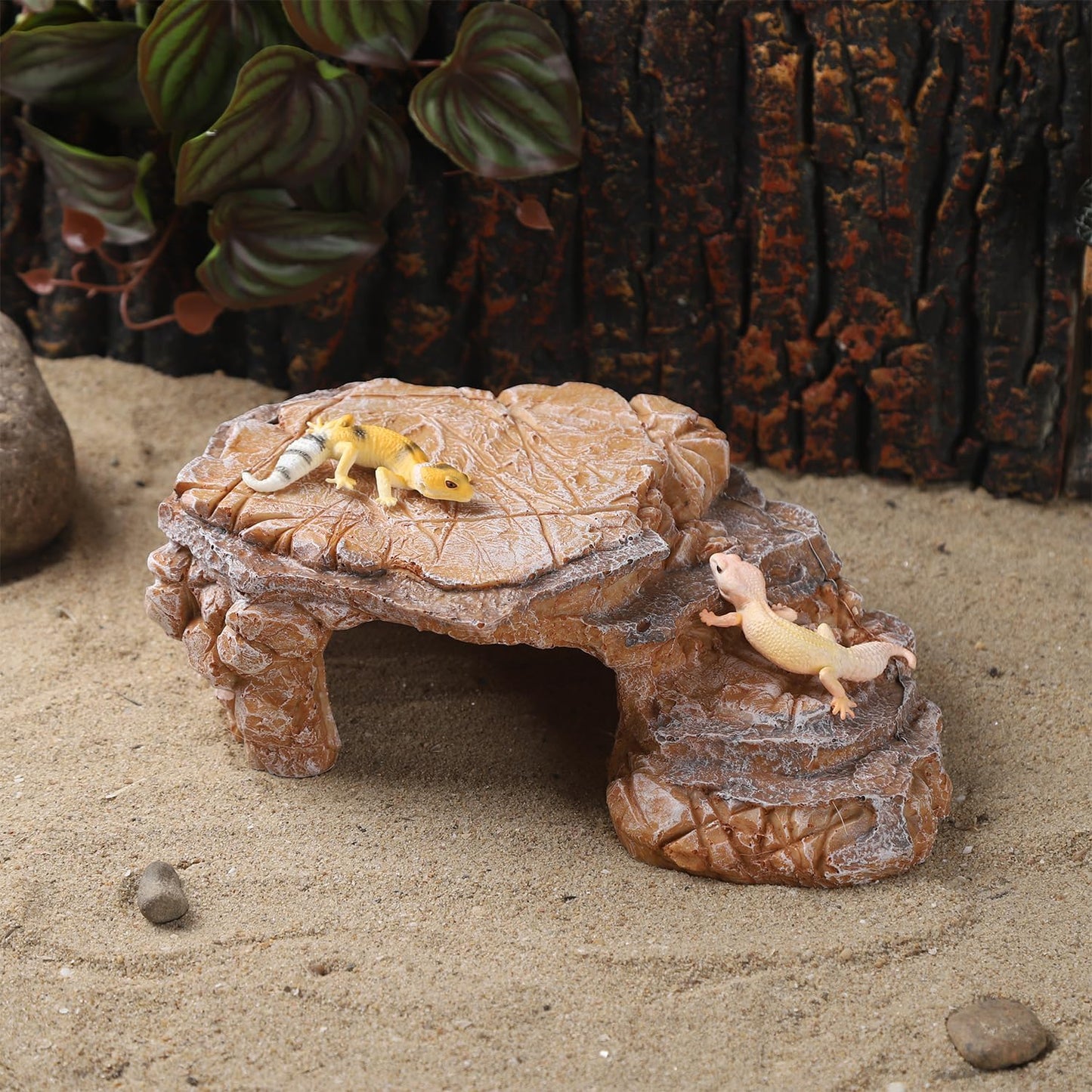 Turtle Basking Climbing Platform Aquarium Fish Tank Ornament Reptile Climbing Ramp Decorations for Salamanders Amphibians Newts, Terrace Tortoise Resting - SandyBrown