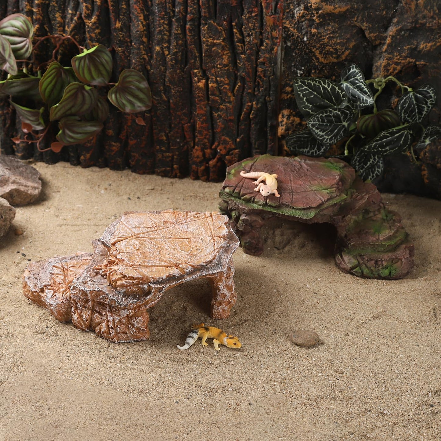 Turtle Basking Climbing Platform Aquarium Fish Tank Ornament Reptile Climbing Ramp Decorations for Salamanders Amphibians Newts, Terrace Tortoise Resting - SandyBrown