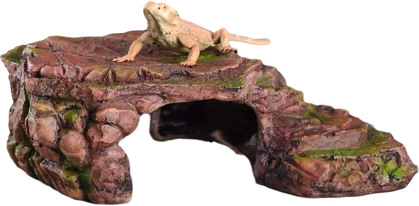 Turtle Basking Climbing Platform Aquarium Fish Tank Ornament Reptile Climbing Ramp Decorations for Salamanders Amphibians Newts, Terrace Tortoise Resting - SandyBrown