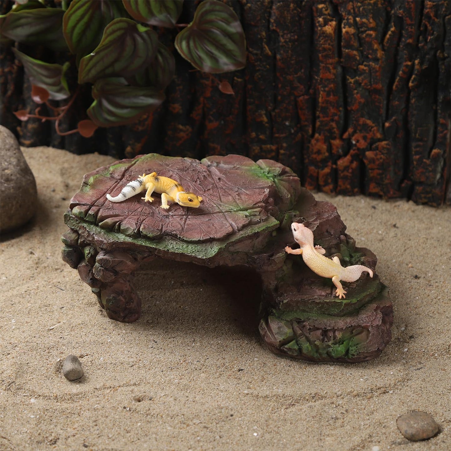Turtle Basking Climbing Platform Aquarium Fish Tank Ornament Reptile Climbing Ramp Decorations for Salamanders Amphibians Newts, Terrace Tortoise Resting - SandyBrown