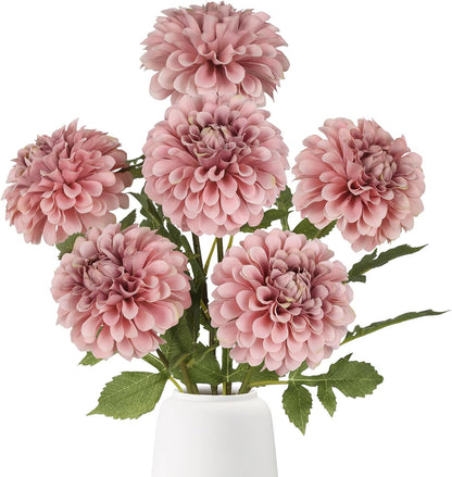 6Pcs Dahlia Artificial Flowers, 19.7" Fake Silk Dahlias Faux Flowers with Stems for DIY Wedding Centerpieces Arrangements Bridal Shower Party Home Decoration(Dusty Pink)