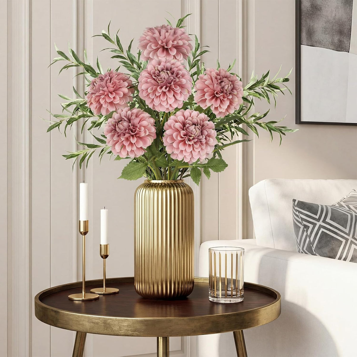 6Pcs Dahlia Artificial Flowers, 19.7" Fake Silk Dahlias Faux Flowers with Stems for DIY Wedding Centerpieces Arrangements Bridal Shower Party Home Decoration(Dusty Pink)