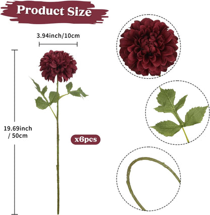 6Pcs Dahlia Artificial Flowers, 19.7" Fake Silk Dahlias Faux Flowers with Stems for DIY Wedding Centerpieces Arrangements Bridal Shower Party Home Decoration(Dusty Pink)