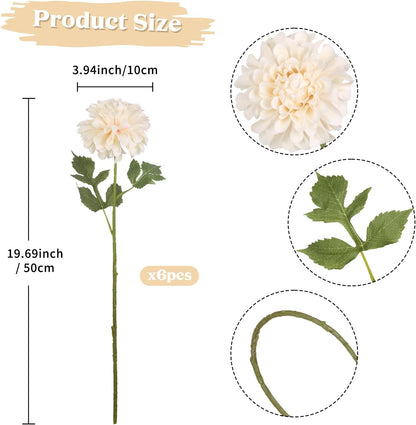 6Pcs Dahlia Artificial Flowers, 19.7" Fake Silk Dahlias Faux Flowers with Stems for DIY Wedding Centerpieces Arrangements Bridal Shower Party Home Decoration(Dusty Pink)