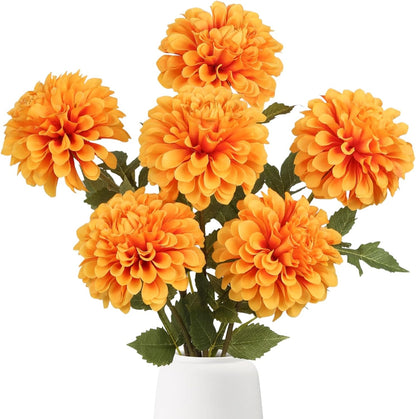 6Pcs Dahlia Artificial Flowers, 19.7" Fake Silk Dahlias Faux Flowers with Stems for DIY Wedding Centerpieces Arrangements Bridal Shower Party Home Decoration(Dusty Pink)