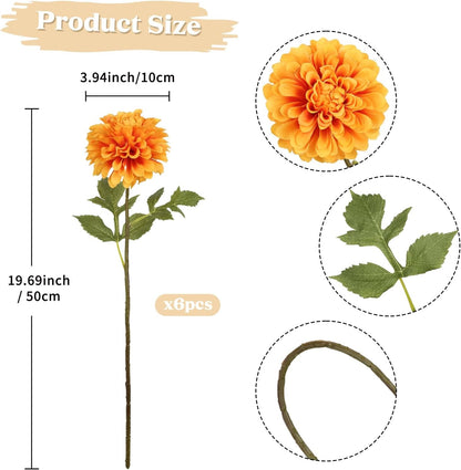 6Pcs Dahlia Artificial Flowers, 19.7" Fake Silk Dahlias Faux Flowers with Stems for DIY Wedding Centerpieces Arrangements Bridal Shower Party Home Decoration(Dusty Pink)