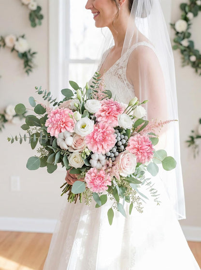 6Pcs Dahlia Artificial Flowers, 19.7" Fake Silk Dahlias Faux Flowers with Stems for DIY Wedding Centerpieces Arrangements Bridal Shower Party Home Decoration(Dusty Pink)