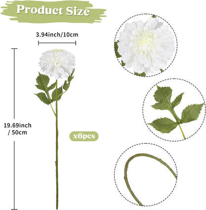 6Pcs Dahlia Artificial Flowers, 19.7" Fake Silk Dahlias Faux Flowers with Stems for DIY Wedding Centerpieces Arrangements Bridal Shower Party Home Decoration(Dusty Pink)