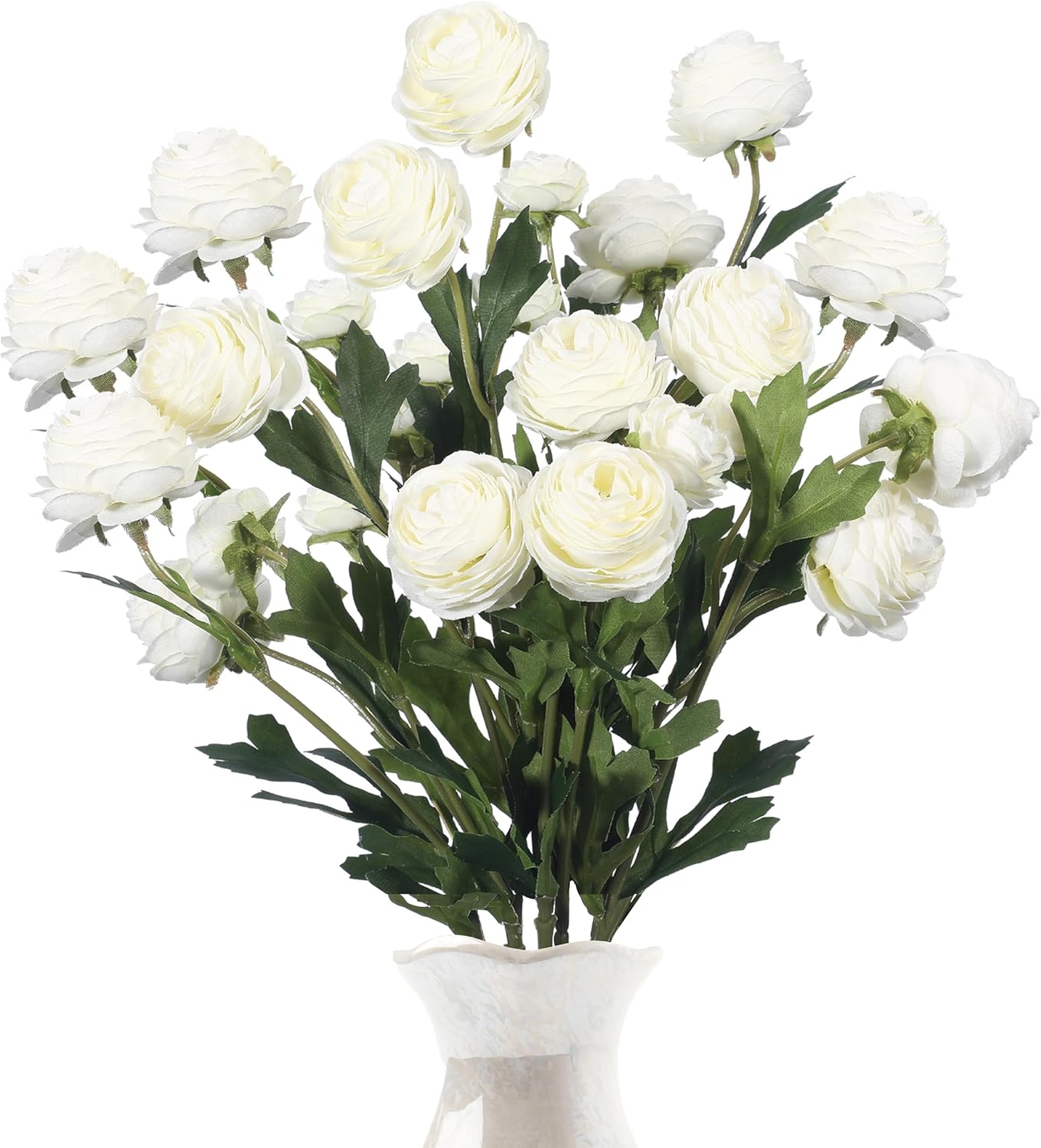 Thiccywoov 6pcs Artificial Ranunculus Flowers with Stem 18 Heads Artificial Ranunculus Flowers Bouquets Bulk for DIY Bouquet Wedding Centerpiece Home Decor (White)