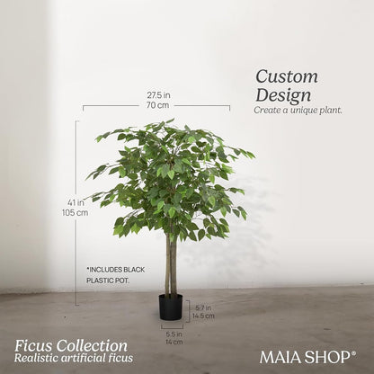 5ft Artificial Bamboo Tree - Indoor Faux Plant | Plastic Construction, 150 cm Height, 45 cm Width, 3 kg Weight, Black Pot Included, Foldable Canes, 15 Tips