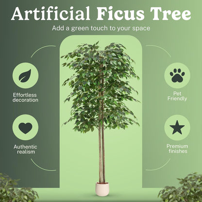 5ft Artificial Bamboo Tree - Indoor Faux Plant | Plastic Construction, 150 cm Height, 45 cm Width, 3 kg Weight, Black Pot Included, Foldable Canes, 15 Tips