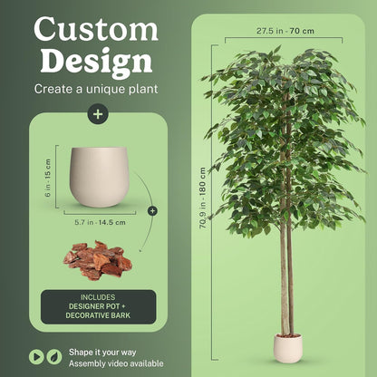 5ft Artificial Bamboo Tree - Indoor Faux Plant | Plastic Construction, 150 cm Height, 45 cm Width, 3 kg Weight, Black Pot Included, Foldable Canes, 15 Tips