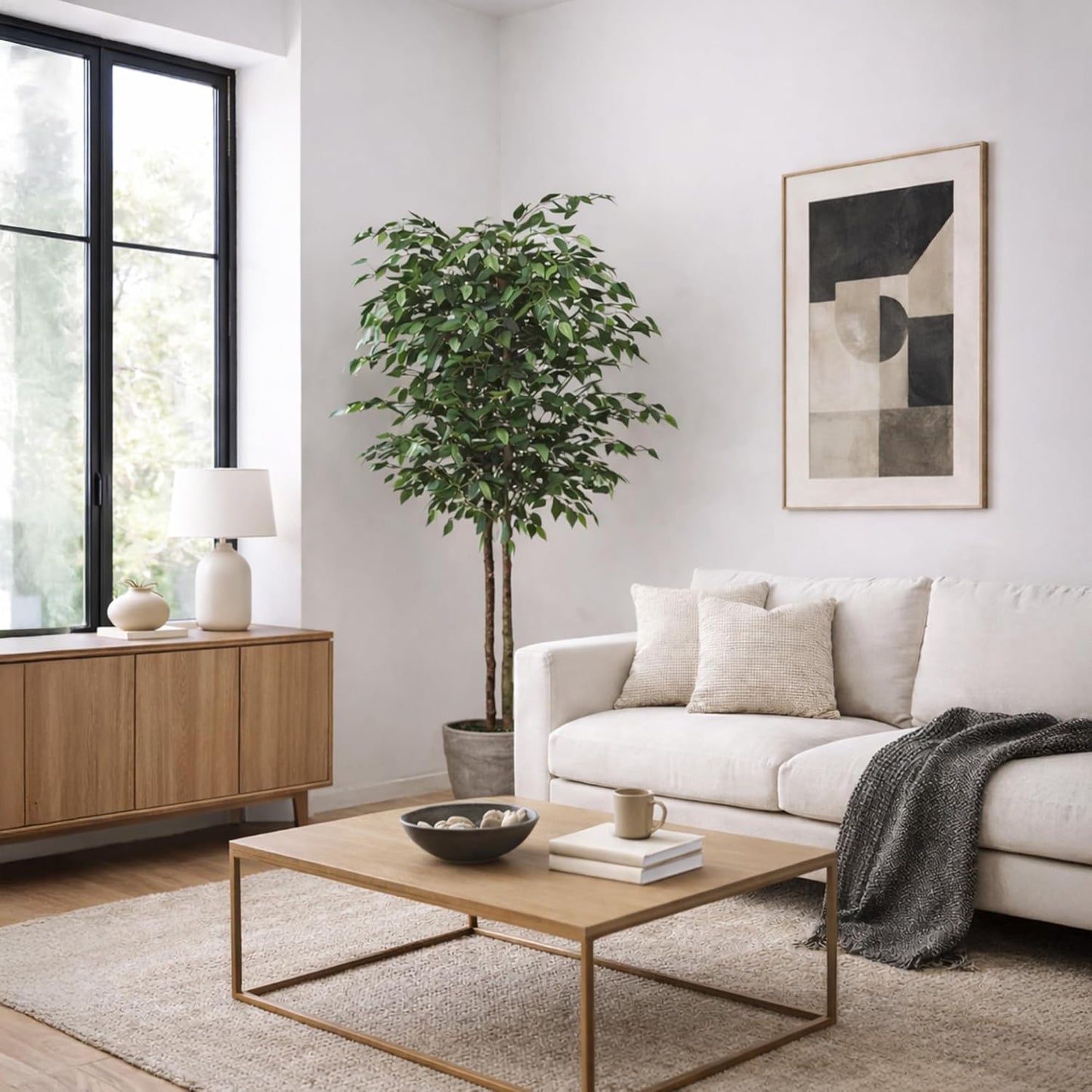 5ft Artificial Bamboo Tree - Indoor Faux Plant | Plastic Construction, 150 cm Height, 45 cm Width, 3 kg Weight, Black Pot Included, Foldable Canes, 15 Tips