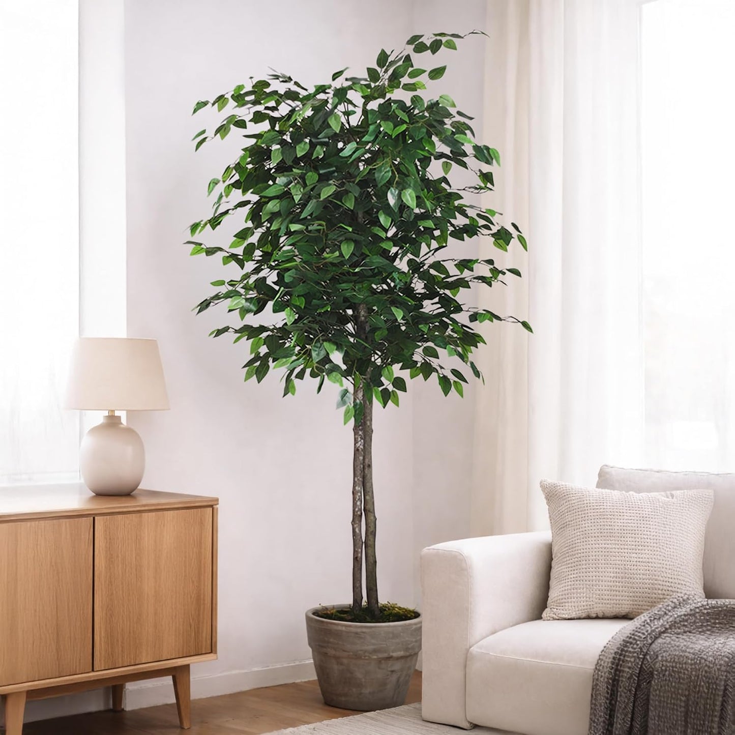 5ft Artificial Bamboo Tree - Indoor Faux Plant | Plastic Construction, 150 cm Height, 45 cm Width, 3 kg Weight, Black Pot Included, Foldable Canes, 15 Tips