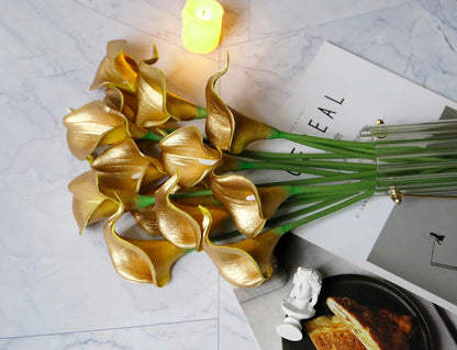 20Pcs Artificial Calla Lily Flower Real Touch Latex Flowers for DIY Wedding Bouquet Party Home Decor (Coral)