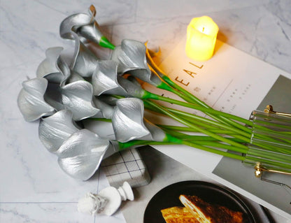 20Pcs Artificial Calla Lily Flower Real Touch Latex Flowers for DIY Wedding Bouquet Party Home Decor (Coral)