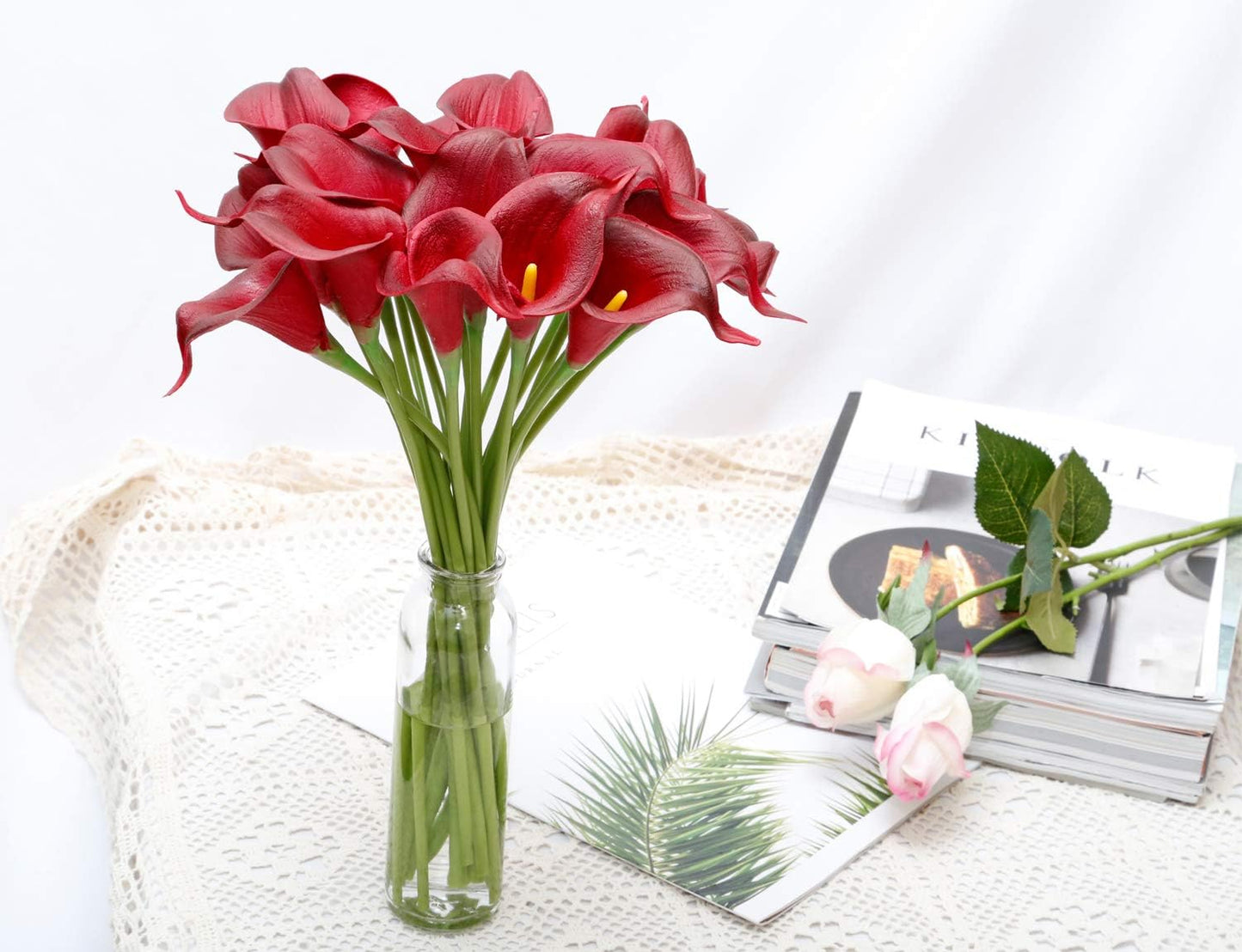 20Pcs Artificial Calla Lily Flower Real Touch Latex Flowers for DIY Wedding Bouquet Party Home Decor (Coral)