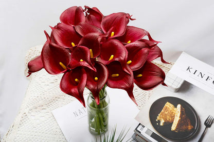 20Pcs Artificial Calla Lily Flower Real Touch Latex Flowers for DIY Wedding Bouquet Party Home Decor (Coral)