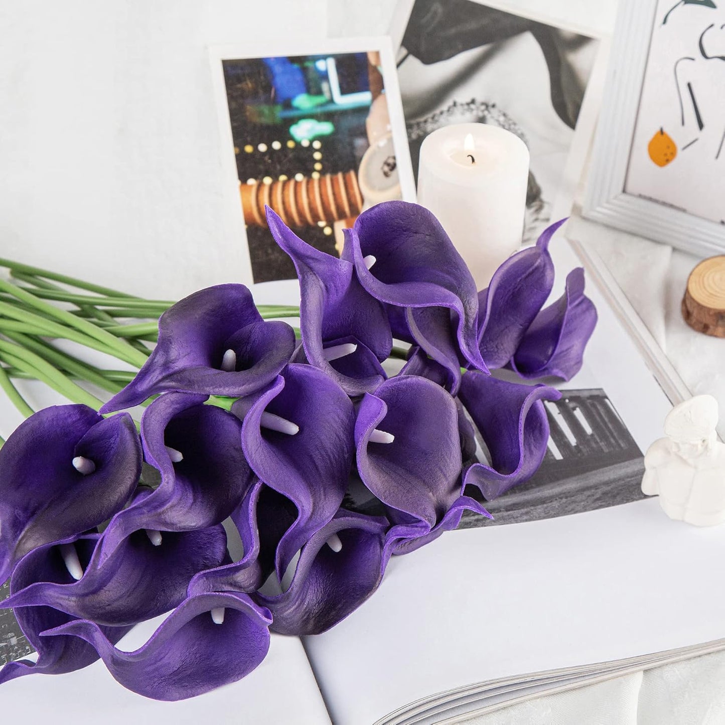 20Pcs Artificial Calla Lily Flower Real Touch Latex Flowers for DIY Wedding Bouquet Party Home Decor (Coral)