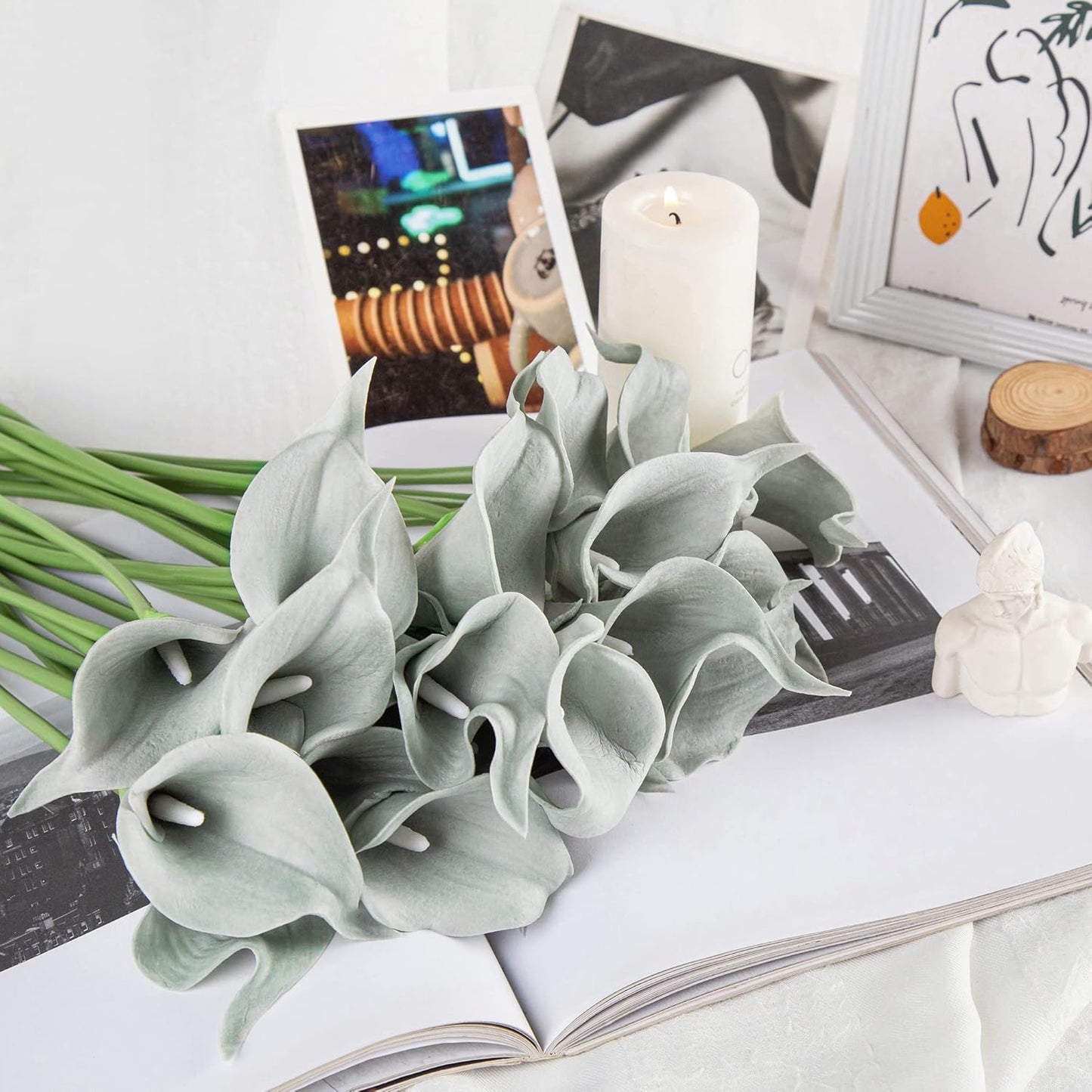 20Pcs Artificial Calla Lily Flower Real Touch Latex Flowers for DIY Wedding Bouquet Party Home Decor (Coral)