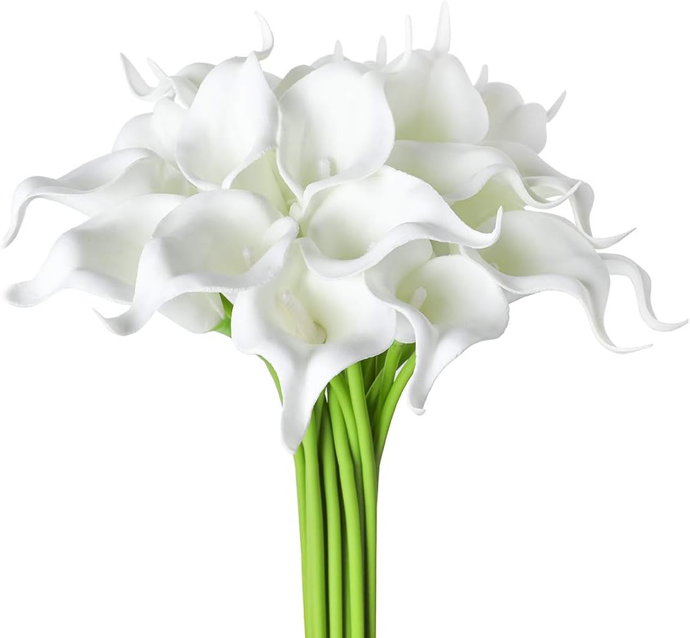 20Pcs Artificial Calla Lily Flower Real Touch Latex Flowers for DIY Wedding Bouquet Party Home Decor (Coral)