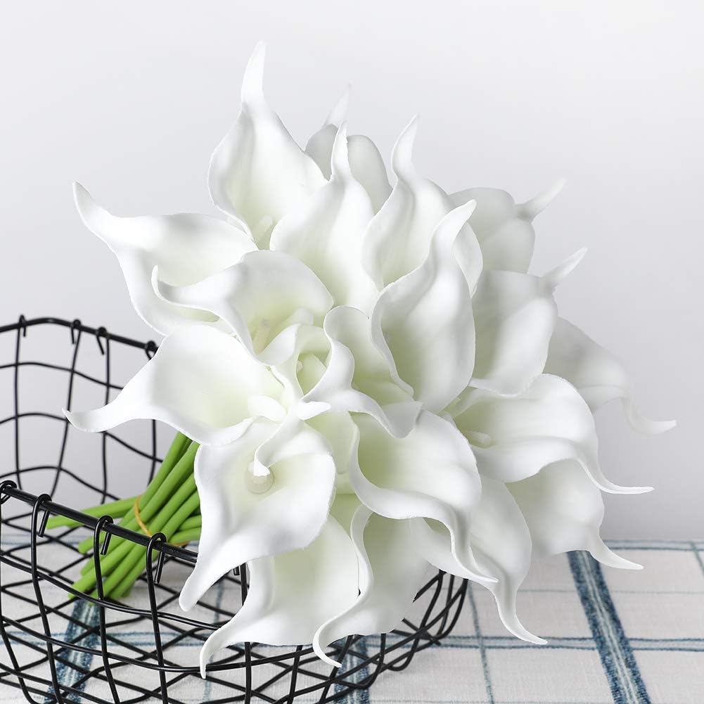 20Pcs Artificial Calla Lily Flower Real Touch Latex Flowers for DIY Wedding Bouquet Party Home Decor (Coral)