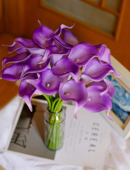 20Pcs Artificial Calla Lily Flower Real Touch Latex Flowers for DIY Wedding Bouquet Party Home Decor (Coral)